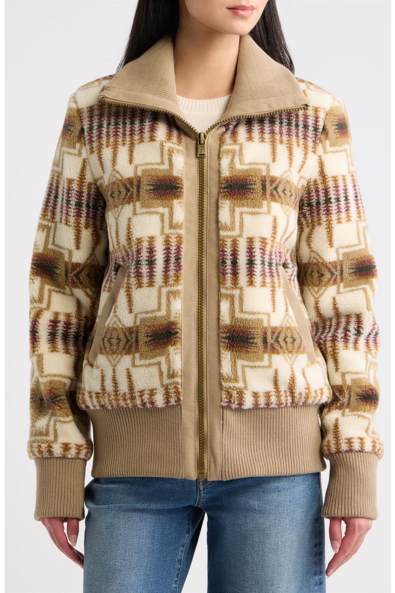 Foxglove Fleece Bomber Jacket, Alternate, color, TAN/ IVORY HARDING
