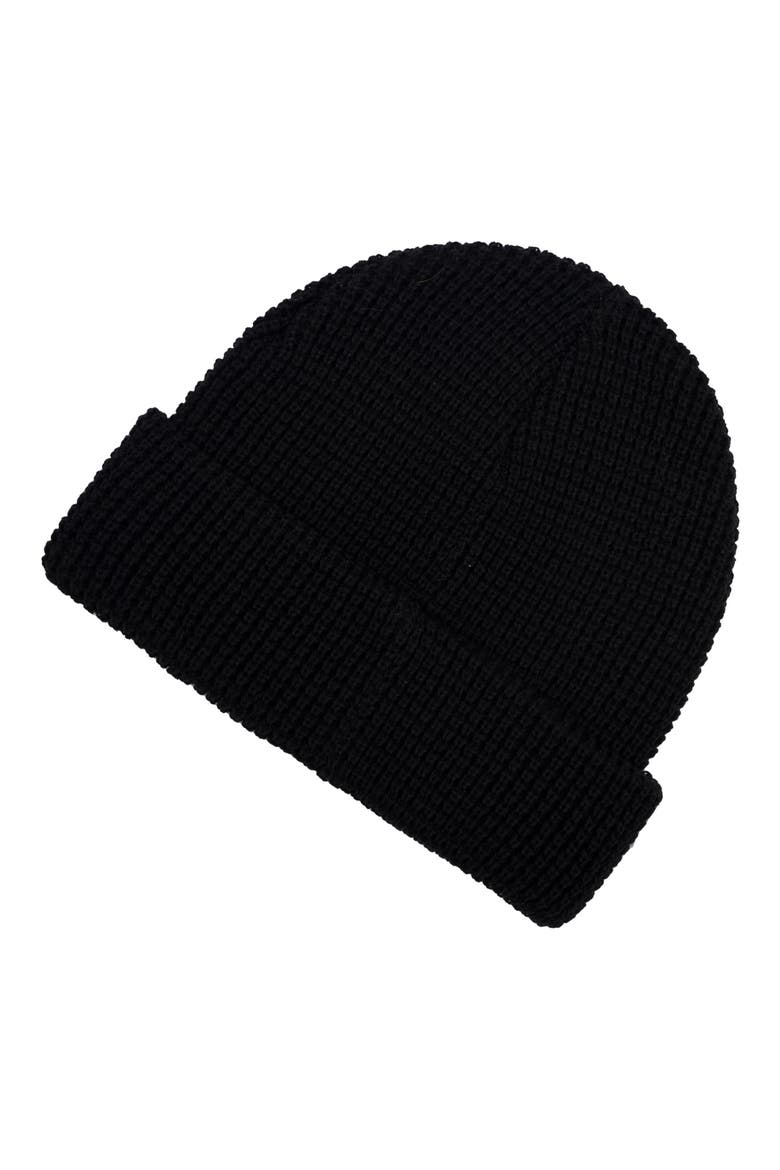 Patch Waffle Knit Beanie, Alternate, color, BLACK