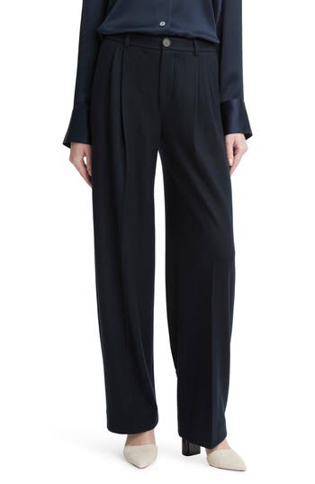 Vince Cozy Pleated Wool Blend Pants In Blue