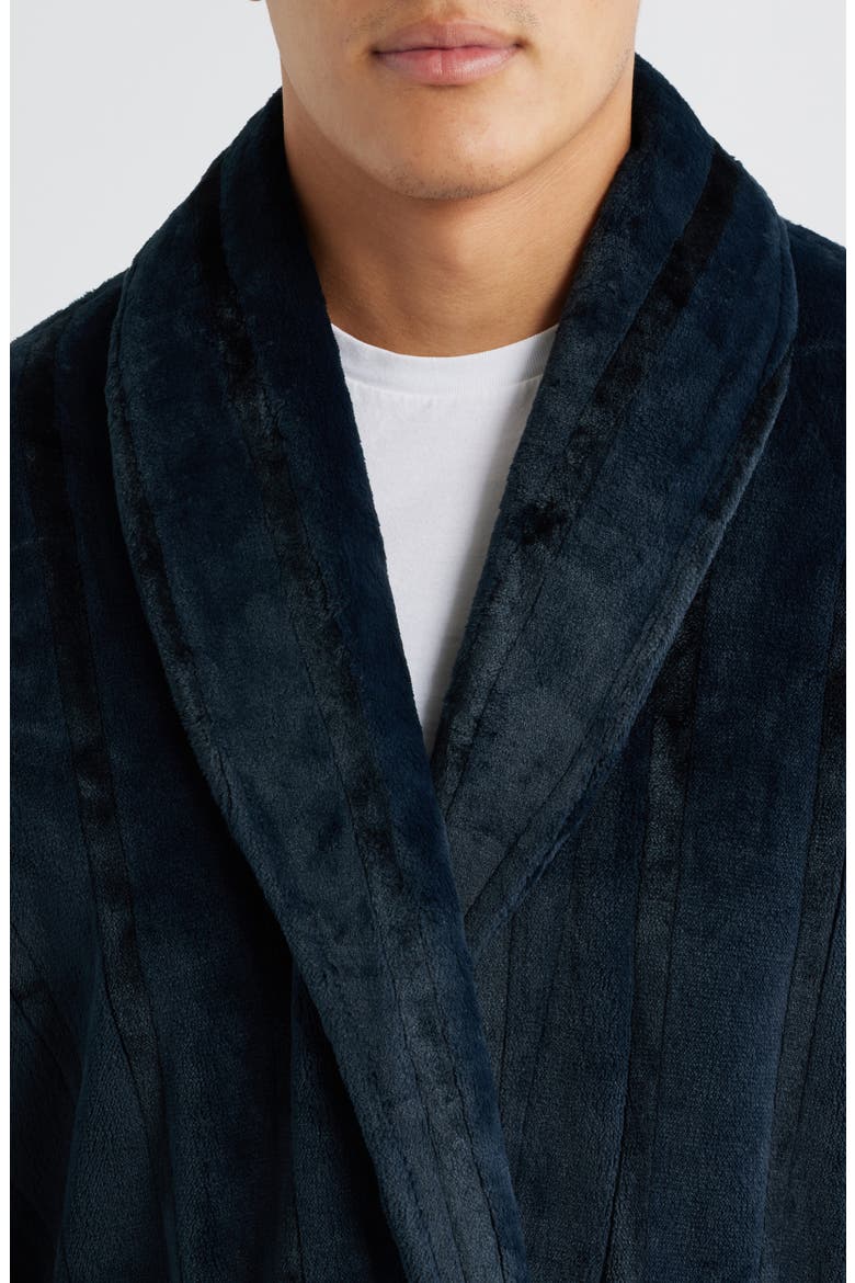 Wide Stripe Plush Shawl Collar Robe, Alternate, color, BLACK