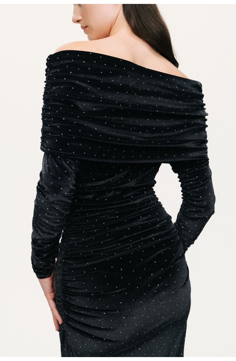 Nocturne Off-Shoulder Velvet Maxi Dress with Rhinestone Detail, Alternate, color, Black
