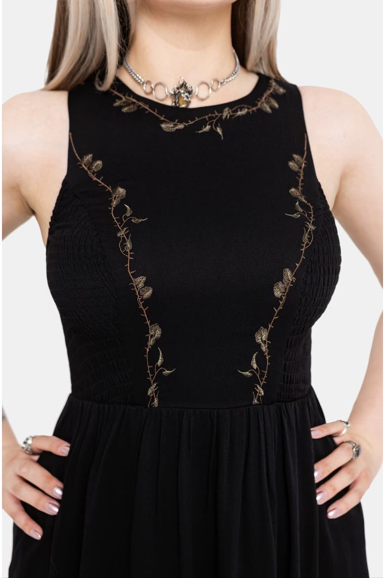 Rootweave Embroidered Midi Dress, Alternate, color, Black