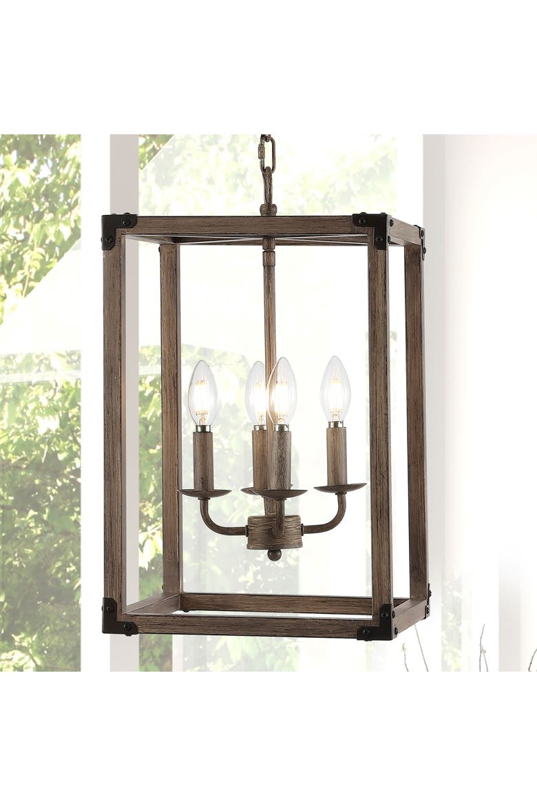 Magnolia 4-Light Adjustable Iron Rustic Farmhouse LED Pendant, Alternate, color, Brown