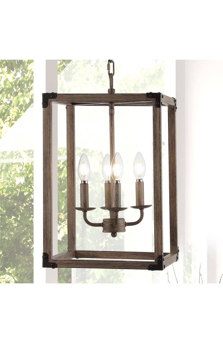 JONATHAN Y Magnolia 4-Light Adjustable Iron Rustic Farmhouse LED Pendant, Alternate, color, Brown