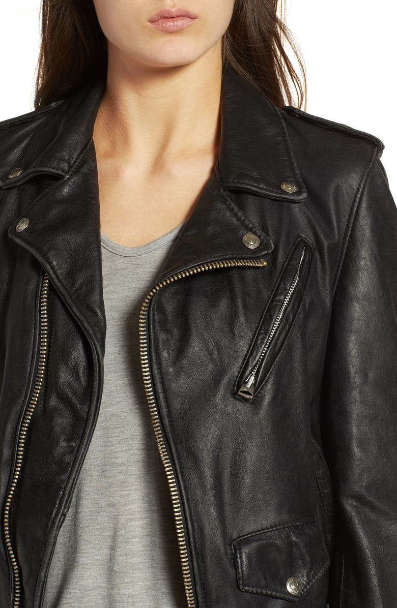 Schott NYC Boyfriend Leather Jacket, Alternate, color, Black