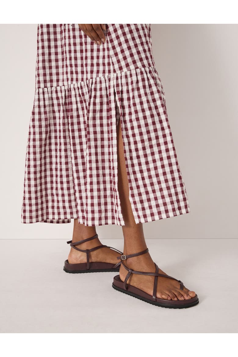 Leni Shirred Gingham Beach Dress, Alternate, color, Maroon Red & White