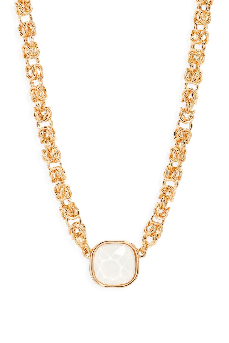 Faceted Stone Pendant Necklace, Main, color, WHITE- GOLD