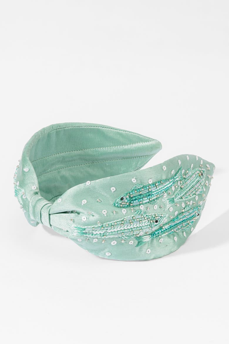 Sardine Embroidered Knotted Headband, Alternate, color, Green