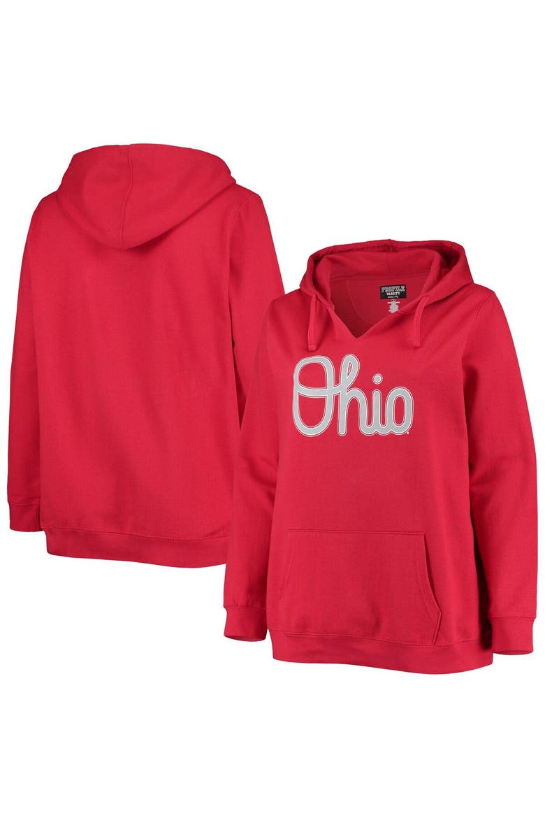 Women's Scarlet Ohio State Buckeyes Plus Size Notch Neck Team Pullover Hoodie, Main, color, Scarlet