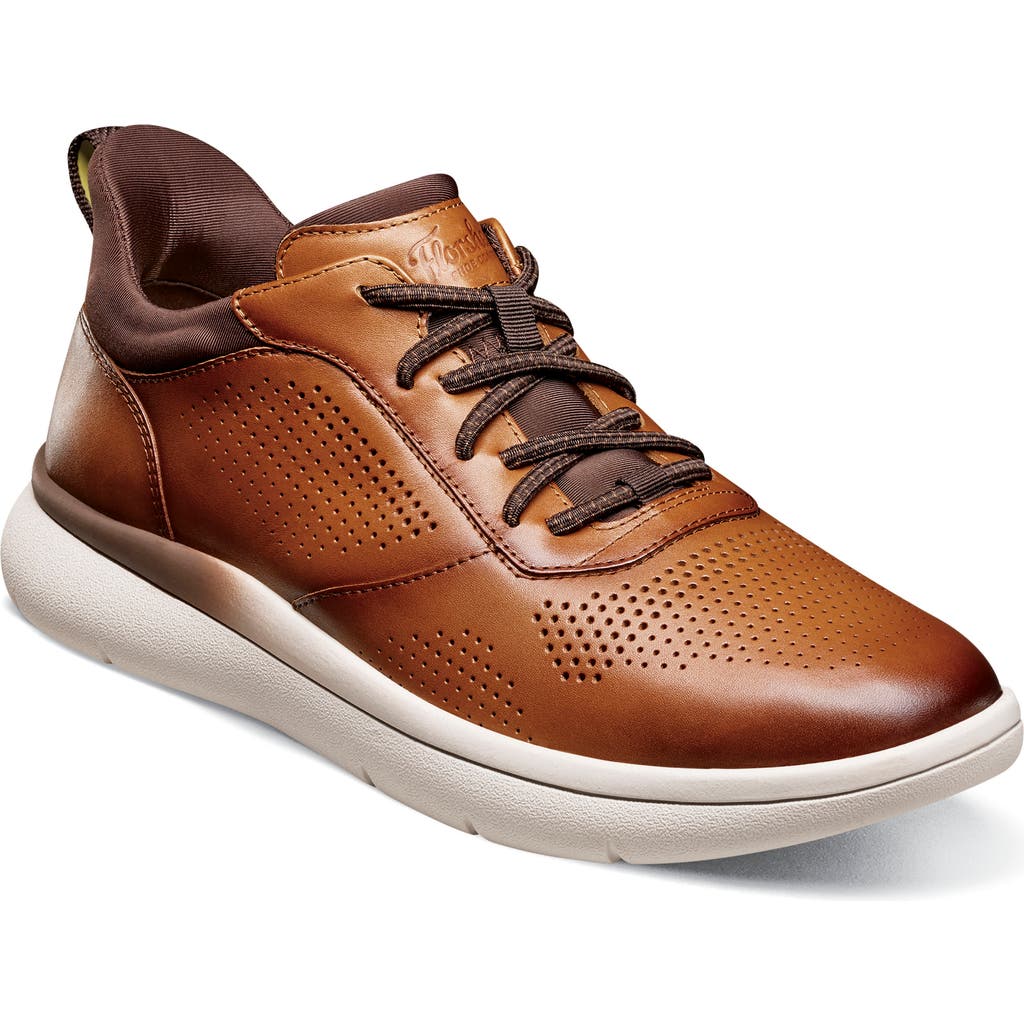 Florsheim Fleet Perforated Toe Elastic Lace Sneaker In Cognac