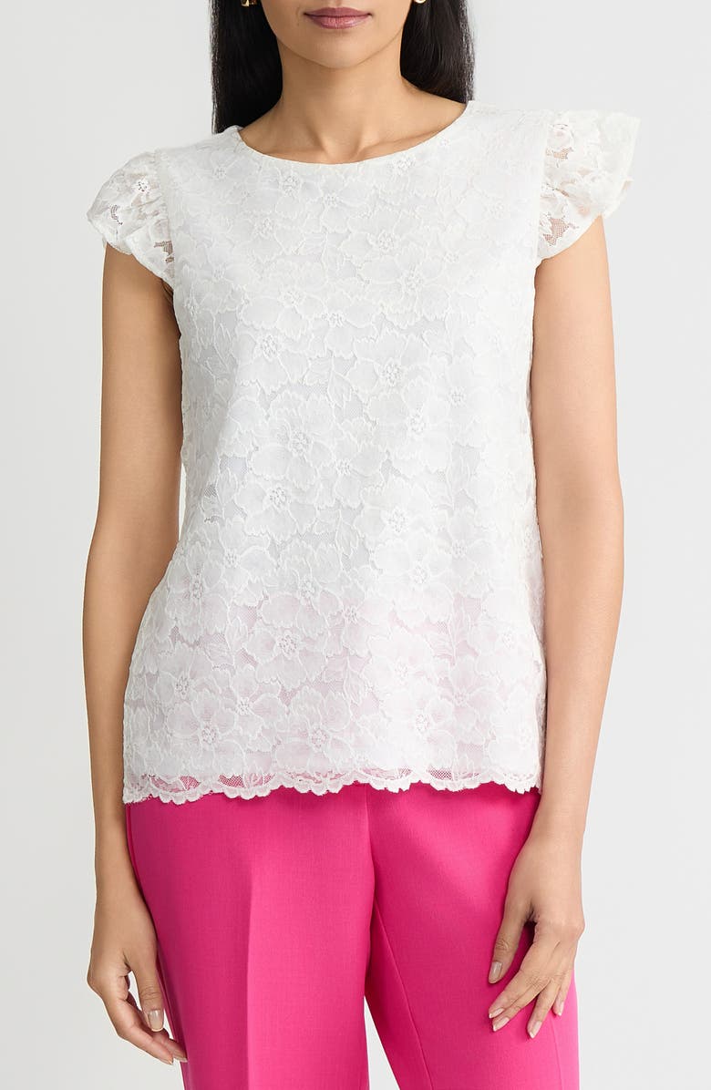 KASPER Lace Flutter Sleeve Top, Main, color,