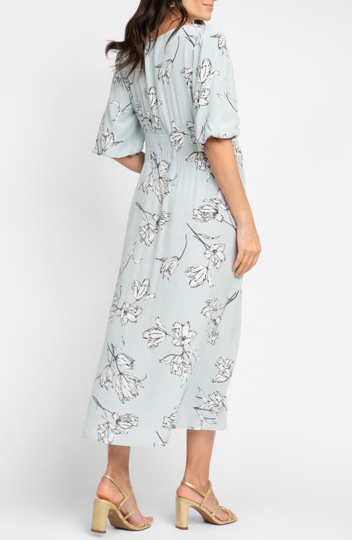 Seraphine Floral Smocked Waist Midi Maternity Dress In Green