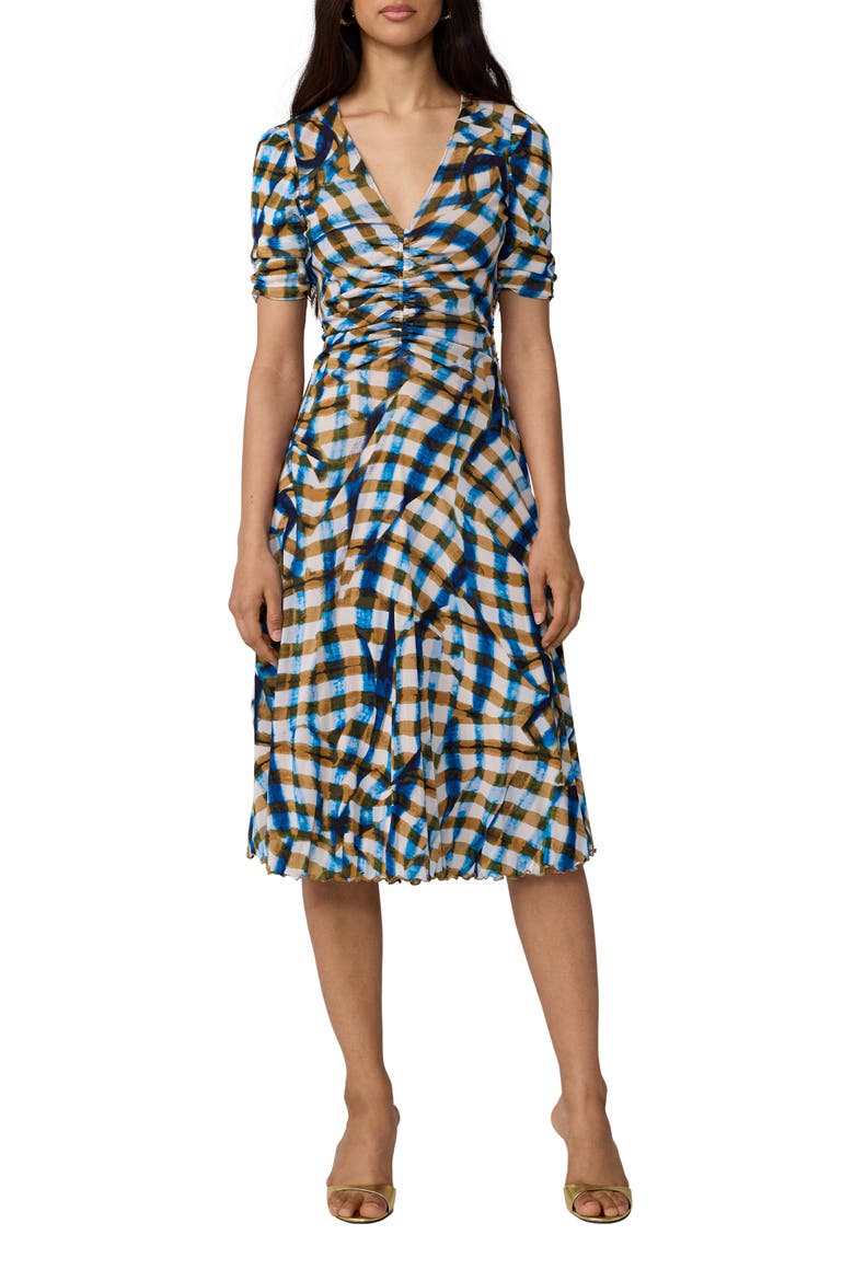 Koren Print Ruched Reversible Dress, Alternate, color, SEA PALM MID CRETE BLUE