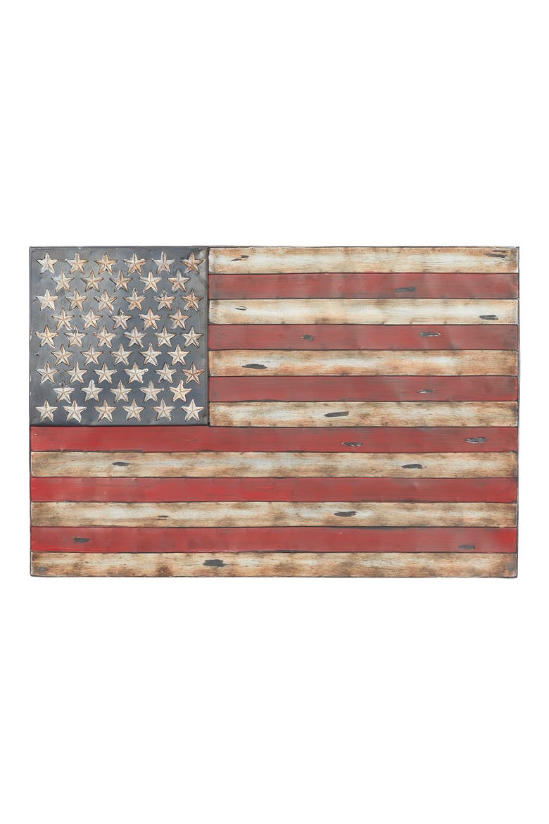 Red Metal Indoor & Outdoor American Flag Wall Decor, Main, color, RED