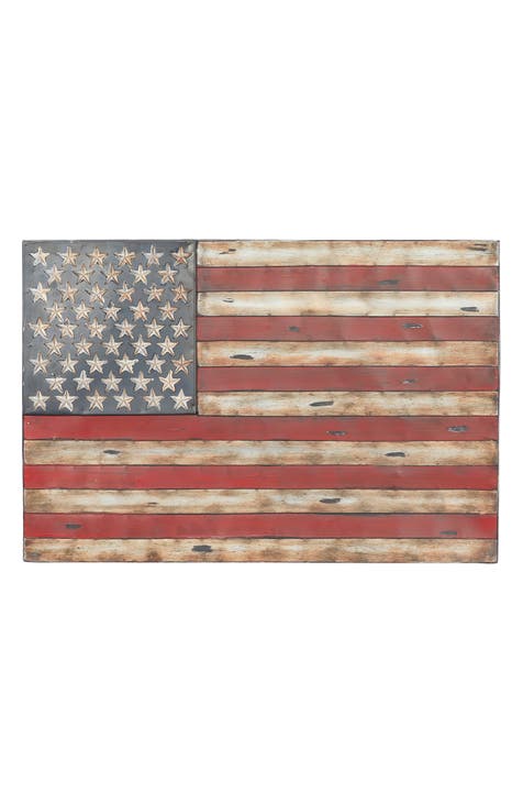 Red Metal Indoor & Outdoor American Flag Wall Decor