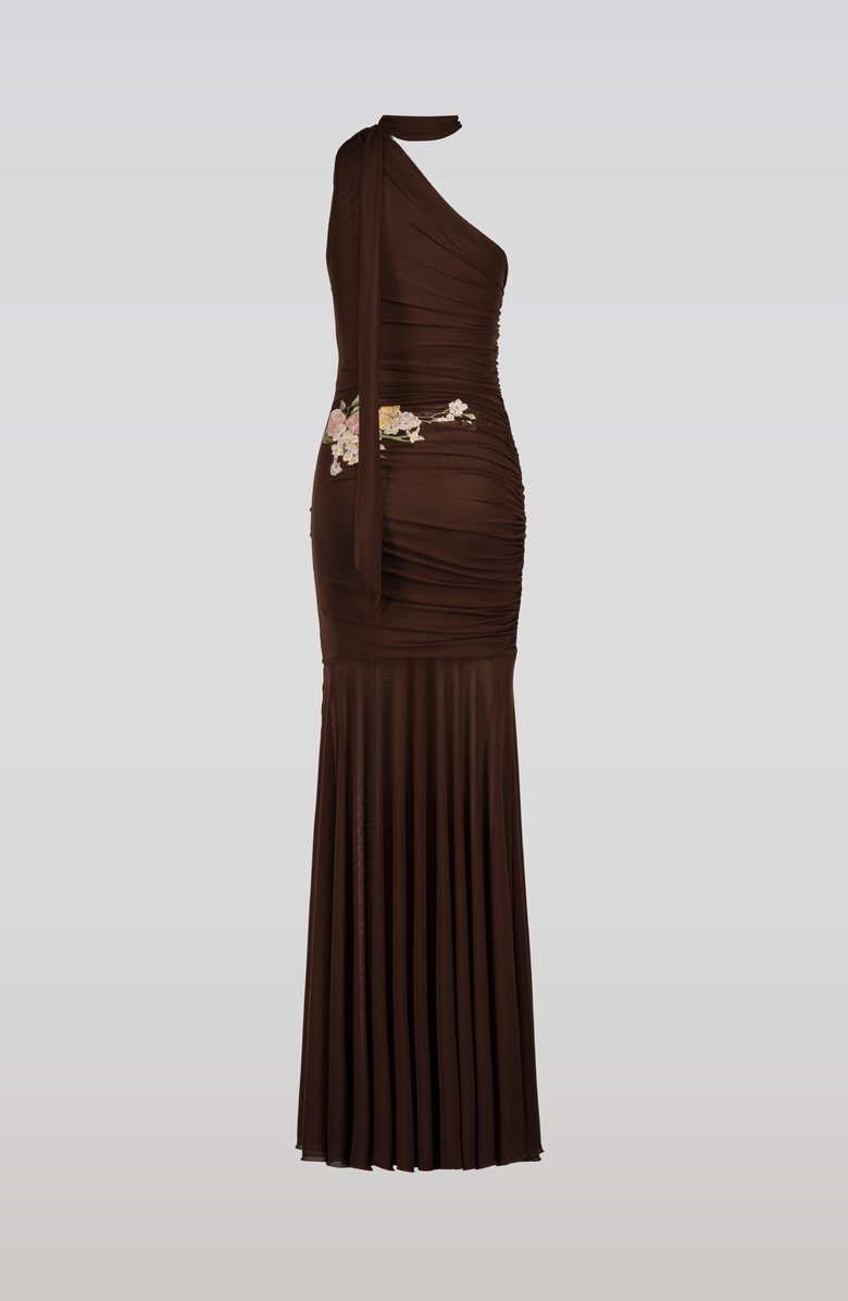 SAEMDI Embroidered Mesh Dress, Alternate, color, Brown