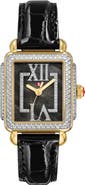 MICHELE Deco Madison Mid Pavé Diamond & Mother-of-Pearl Leather Strap Watch, 29mm x 31mm