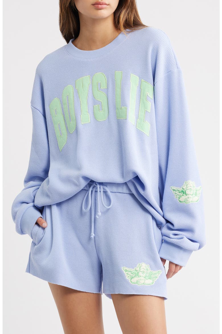 Razzle Dazzle Graphic Waffle Sweatshirt, Main, color, LILAC