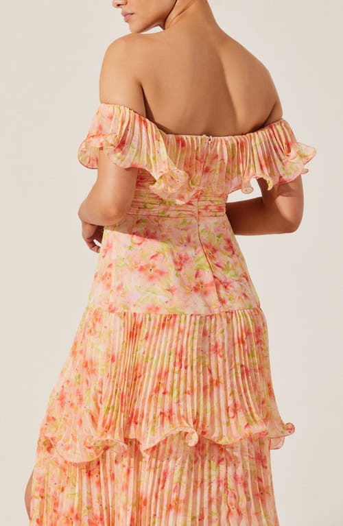 Astr The Label Wilder Floral Print Off The Shoulder Dress In Coral Floral