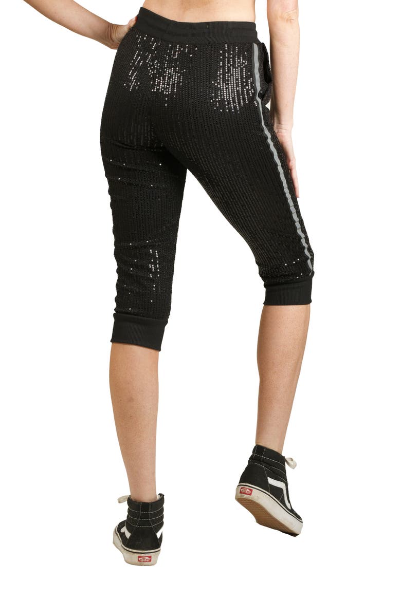 Sequin Side Stripe Capri Pants, Main, color, BLACK
