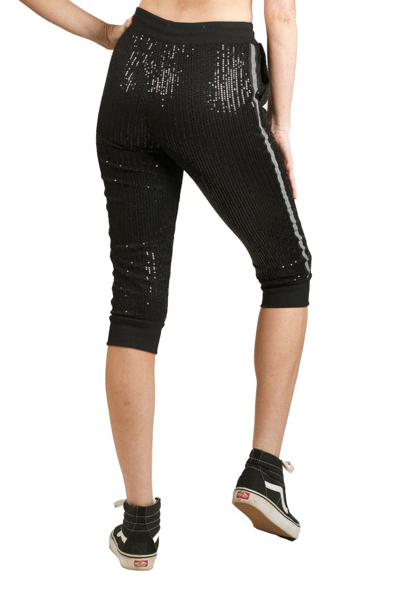 NIKKI LUND Sequin Side Stripe Capri Pants, Main, color, Black