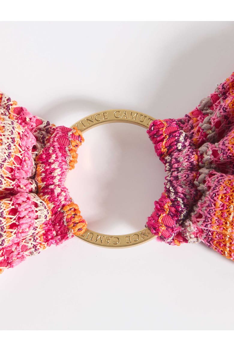 Crochet Ring Halter Bra Swim Top, Alternate, color, Pink Multi