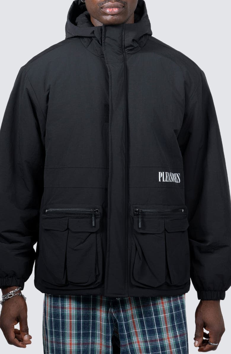 PLEASURES Run Hooded Nylon Jacket, Main, color, Black