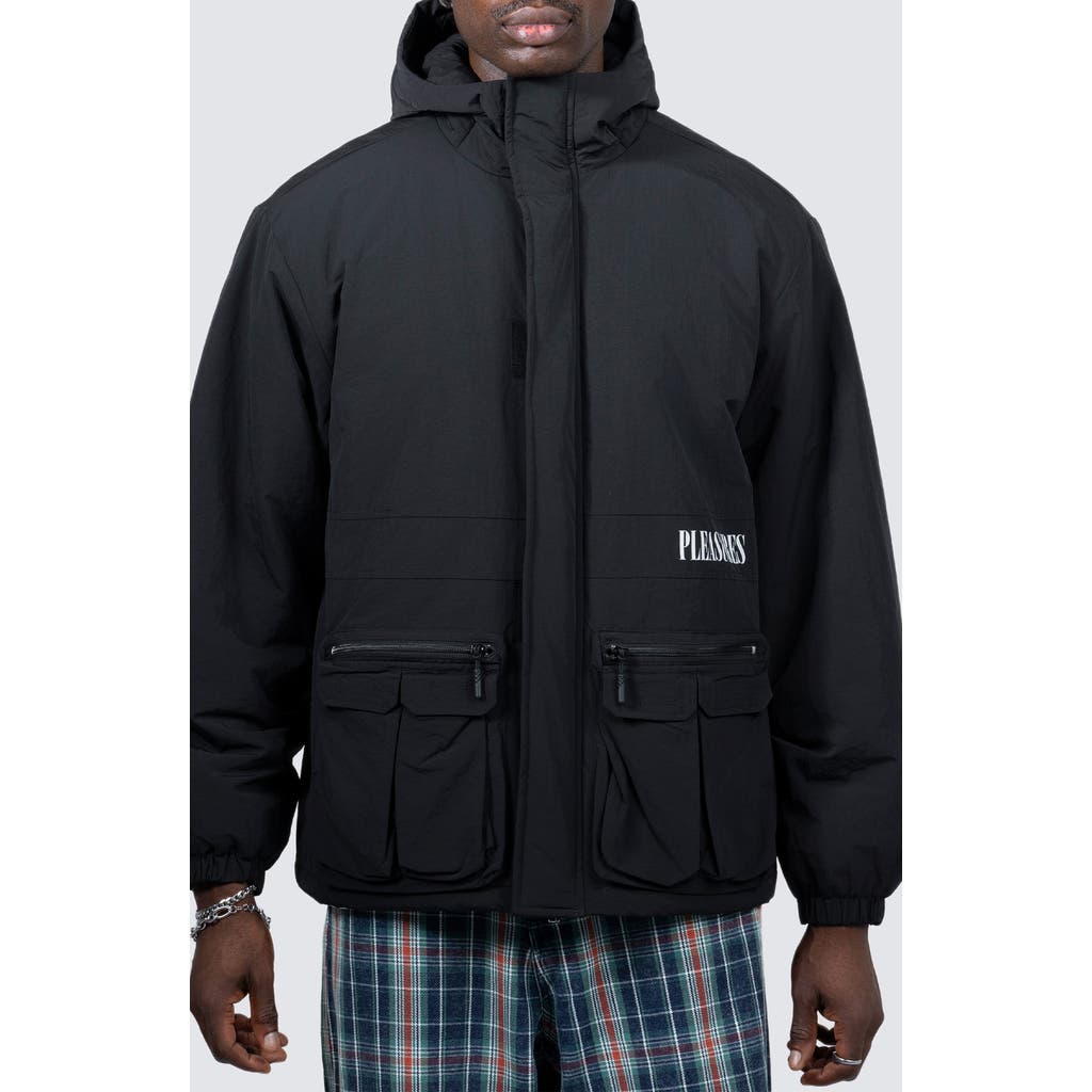 PLEASURES Run Hooded Nylon Jacket in Black