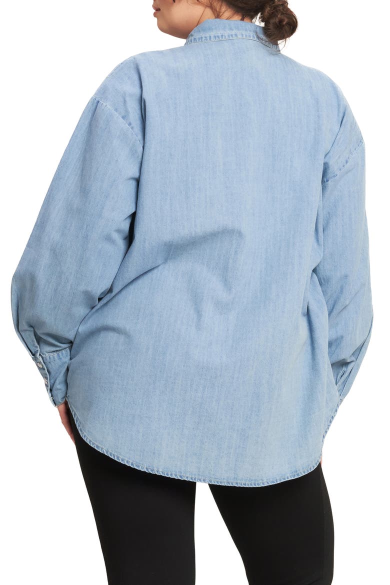 Embellished Long Sleeve Denim Shirt, Alternate, color, LIGHT INDIGO