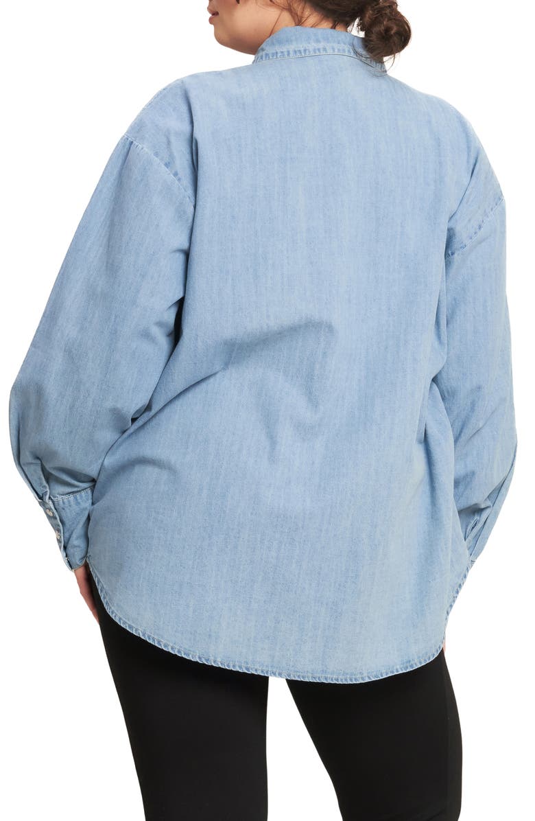 FLYING TOMATO Embellished Long Sleeve Denim Shirt, Alternate, color, Light Indigo