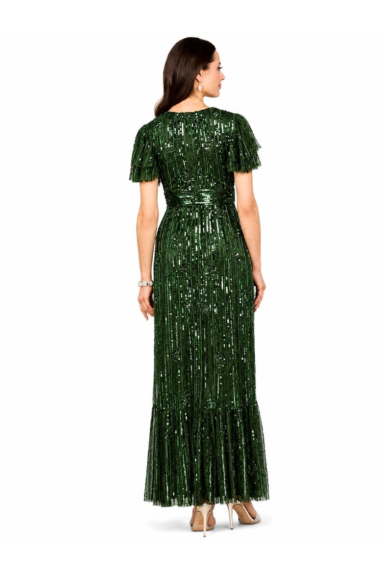 Elegant Beaded Gown with Flutter Sleeves, Alternate, color, Emerald