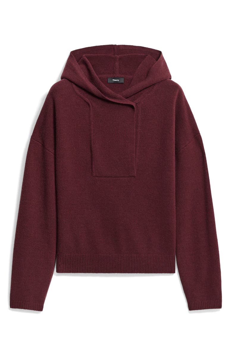 Theory Felted Wool & Cashmere Sweater Hoodie, Alternate, color, Port Red