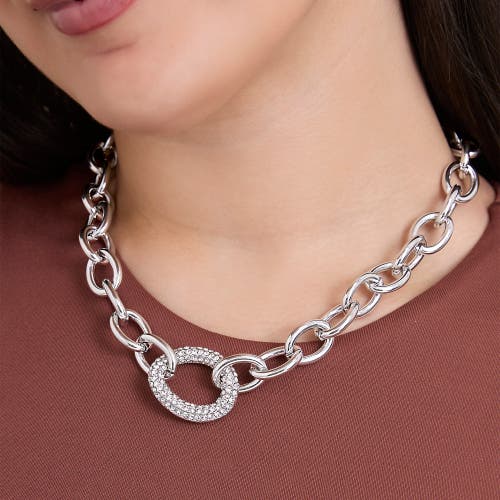 Jessica Simpson Silver-tone Oval Pavé Link Statement Necklace In Metallic
