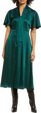 Julia Jordan Tie Neck Satin Midi Dress