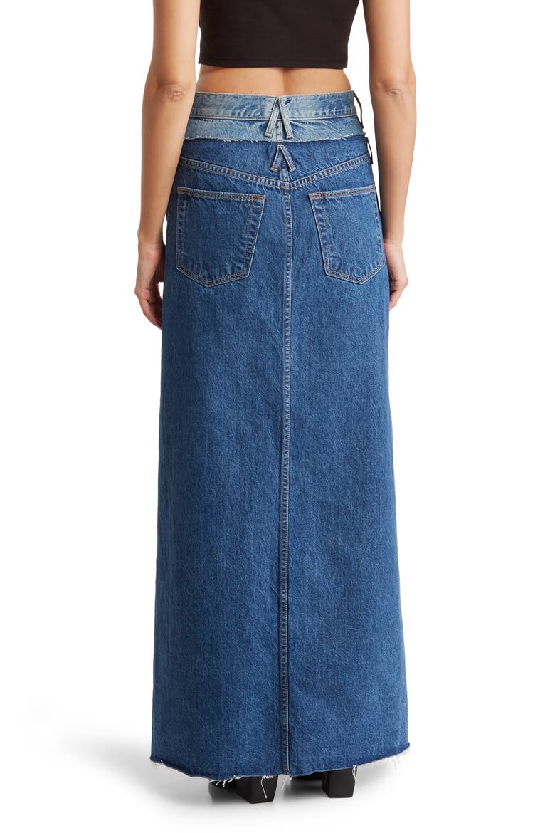 Re-Work Dallas Double High Waist Organic Cotton Denim Maxi Skirt, Alternate, color, FORBIDDEN FOOL
