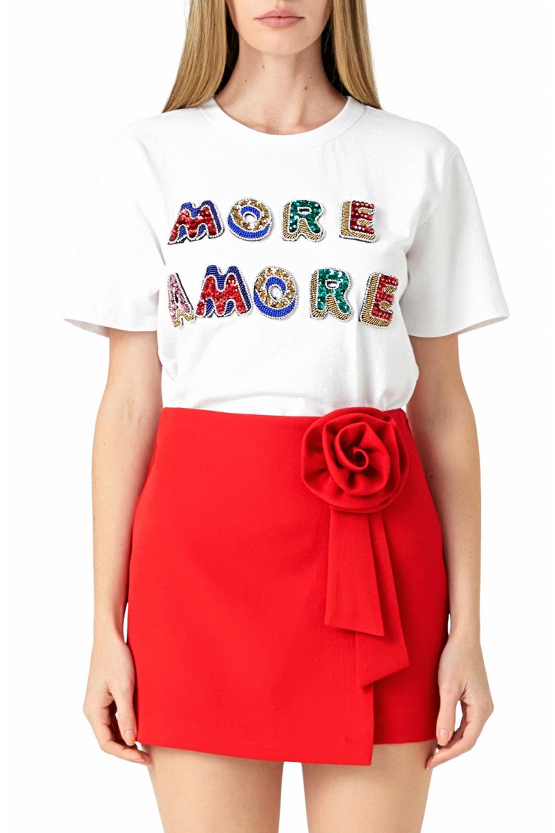 More Amore Embellished Cotton Graphic Shirt, Main, color, WHITE