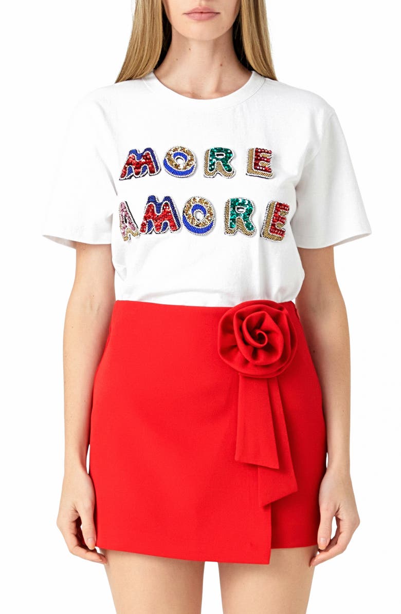 Endless Rose More Amore Embellished Cotton Graphic Shirt, Main, color, White
