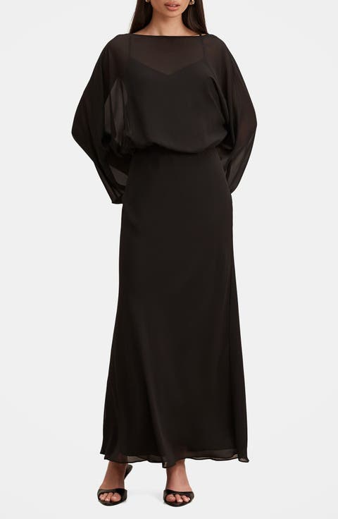 Helena Draped Long Sleeve Maxi Dress