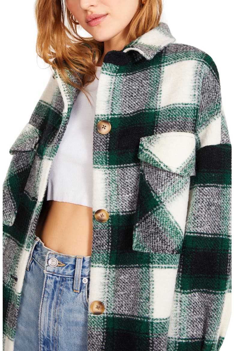 Santa Cruz Plaid Longline Shirt Jacket, Alternate, color, BRIGHT GREEN