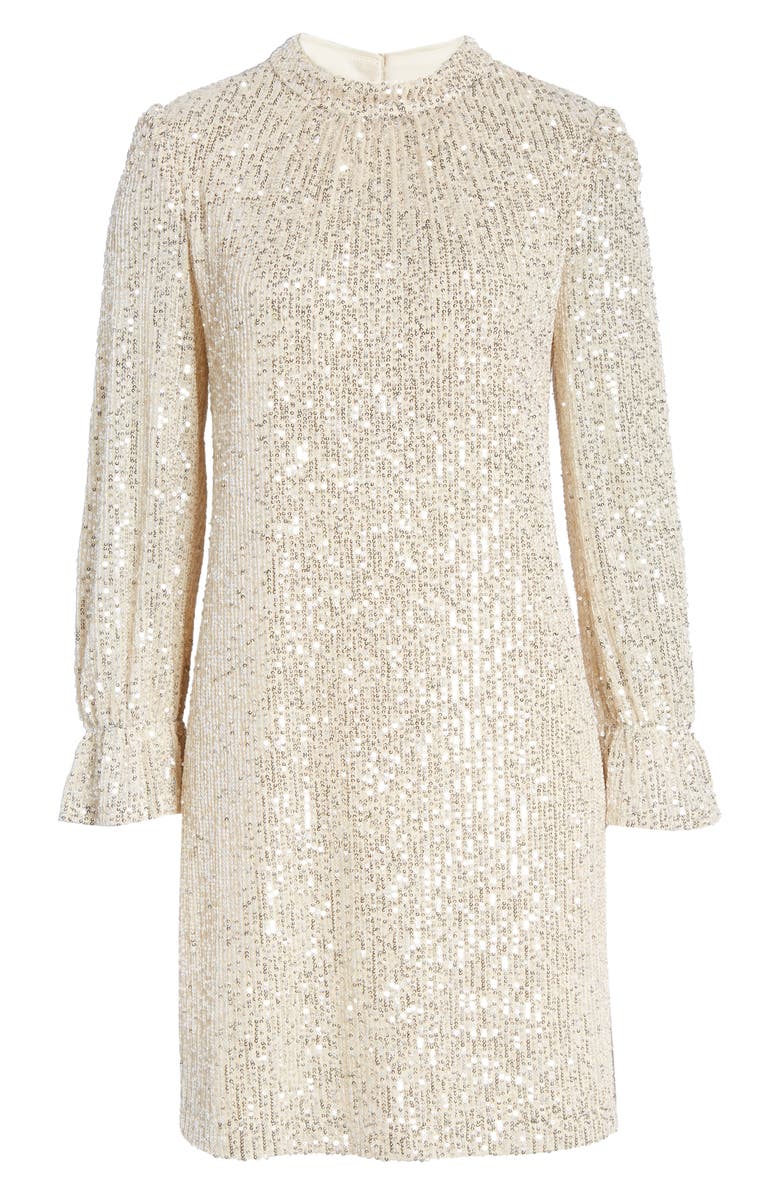 Julia Jordan Sequin Long Sleeve Shift Dress, Alternate, color, Ivory Silver