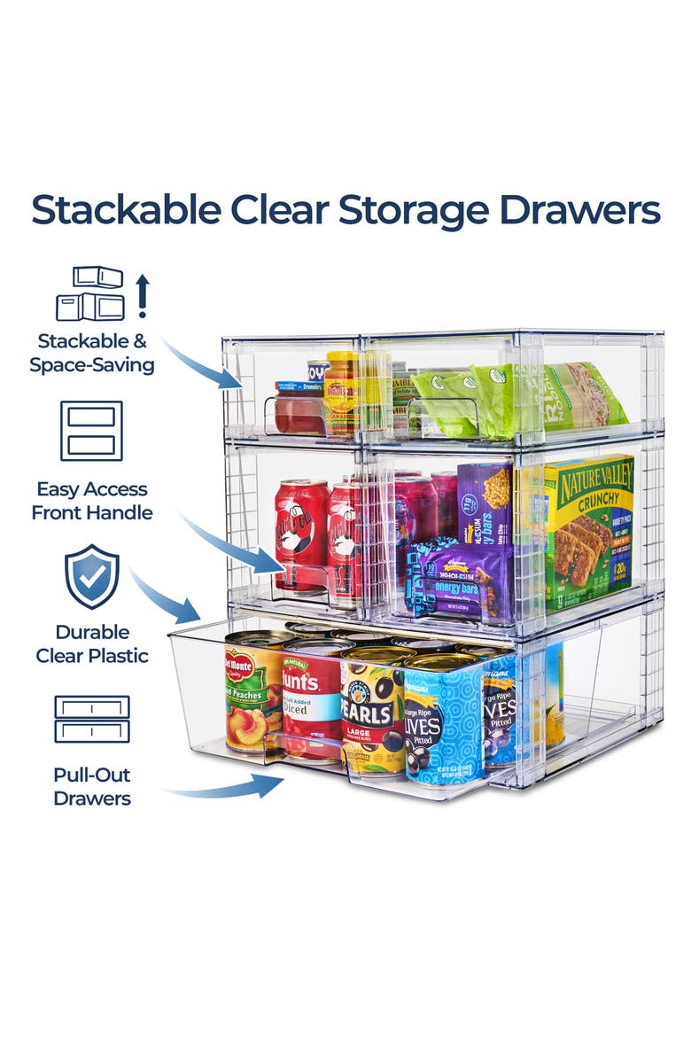 5-Piece Stackable Clear Storage Drawer Set, Alternate, color, NO COLOR