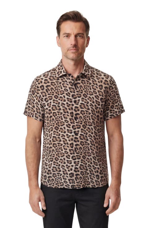 Leopard Mens Linen Button-up Shirt