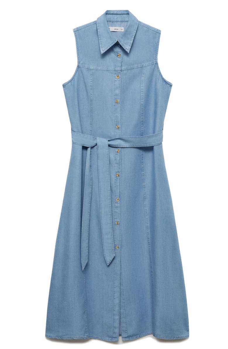 MANGO Tie Waist Sleeveless Shirtdress, Alternate, color, 