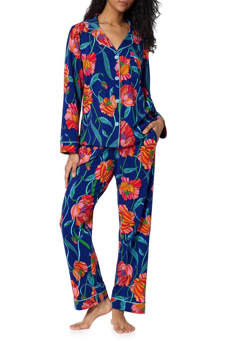 Linear Poppy Long Sleeve Pajamas, Main, color, LINEAR POPPY