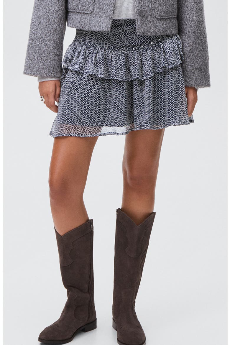 Ruffle Rhinestone Miniskirt, Main, color, NAVY
