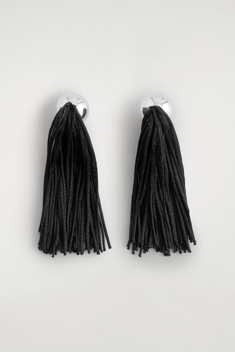 Tasseled Earrings, Main, color, BLACK / SILVER