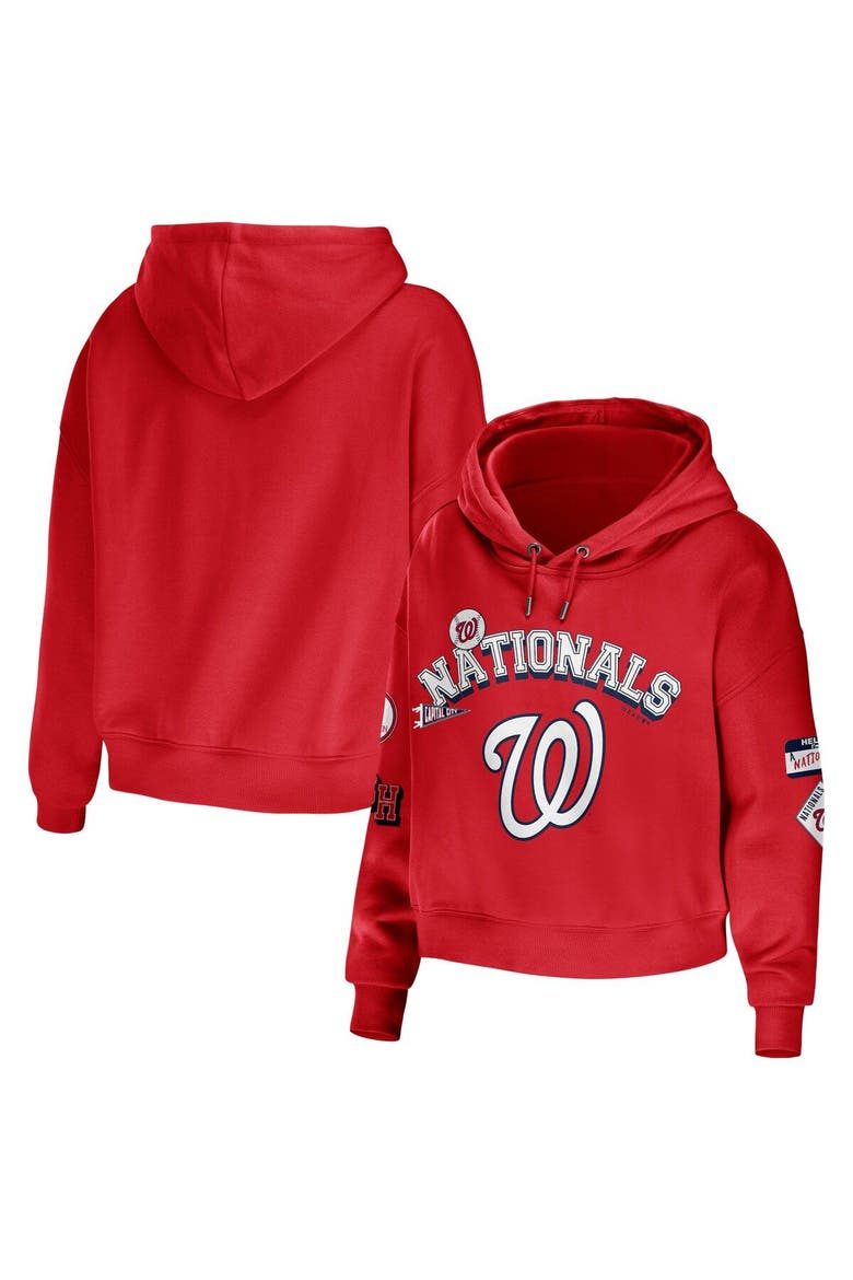 Women's WEAR by Erin Andrews Red Washington Nationals Modest Patches Cropped Pullover Hoodie, Main, color, Red
