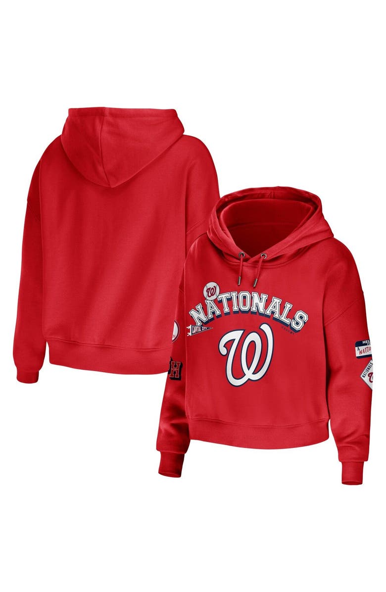 WEAR by Erin Andrews Women's WEAR by Erin Andrews Red Washington Nationals Modest Patches Cropped Pullover Hoodie, Main, color, Red