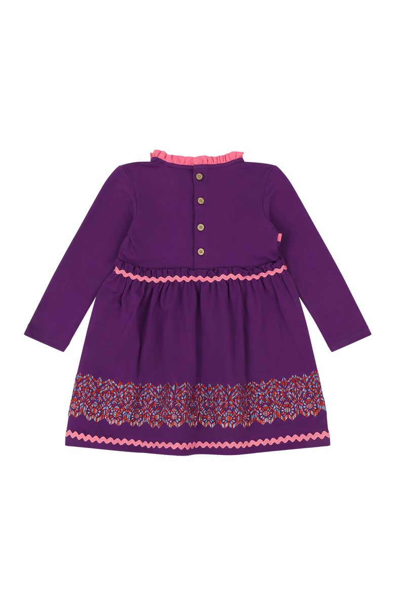 Mixed Up Clothing Girls Long Sleeve Ruffle Trim Dress, Alternate, color, Purple Multicolor