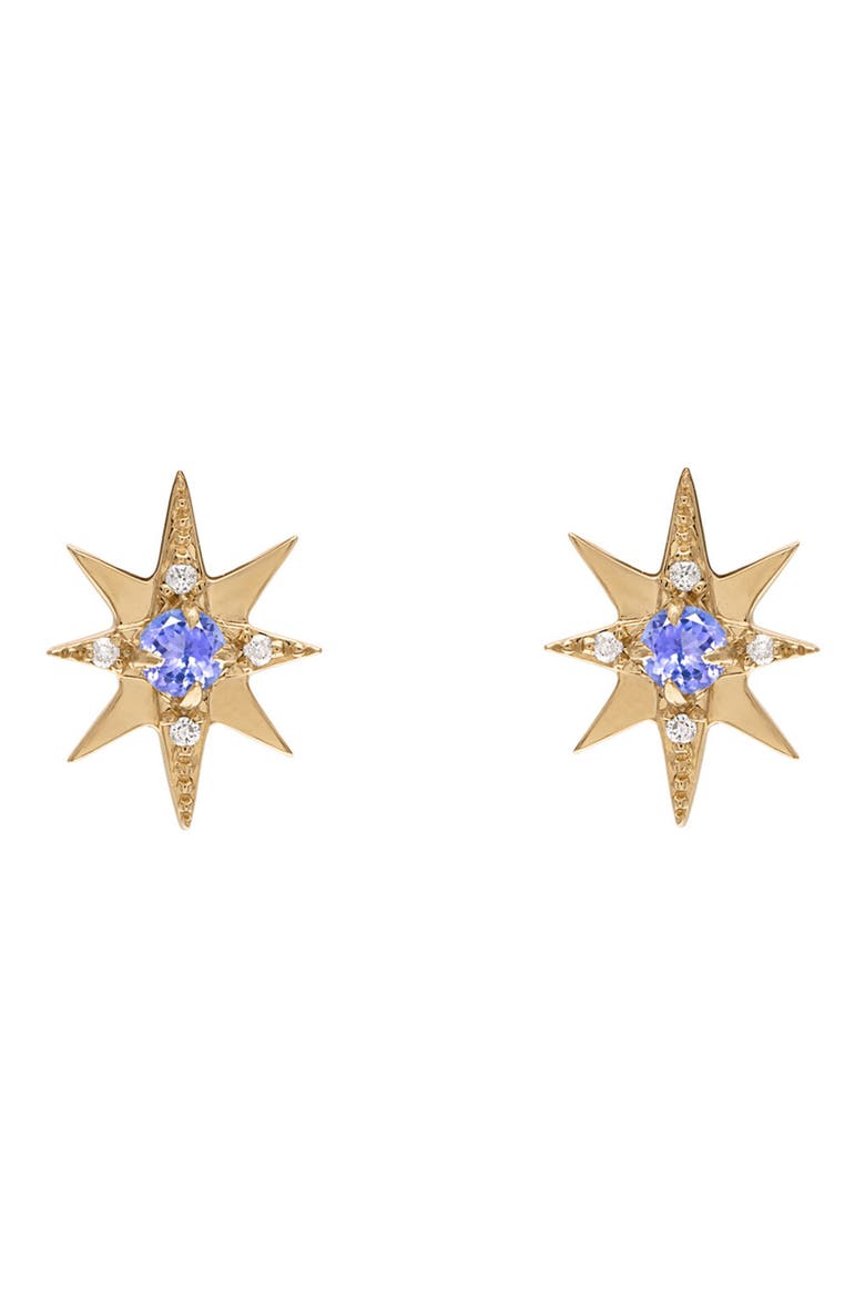 Starburst Stud Earrings, Alternate, color, YELLOW GOLD - TANZANITE